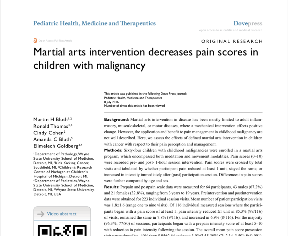 Martial arts intervention decreases pain scores in children with malignancy
