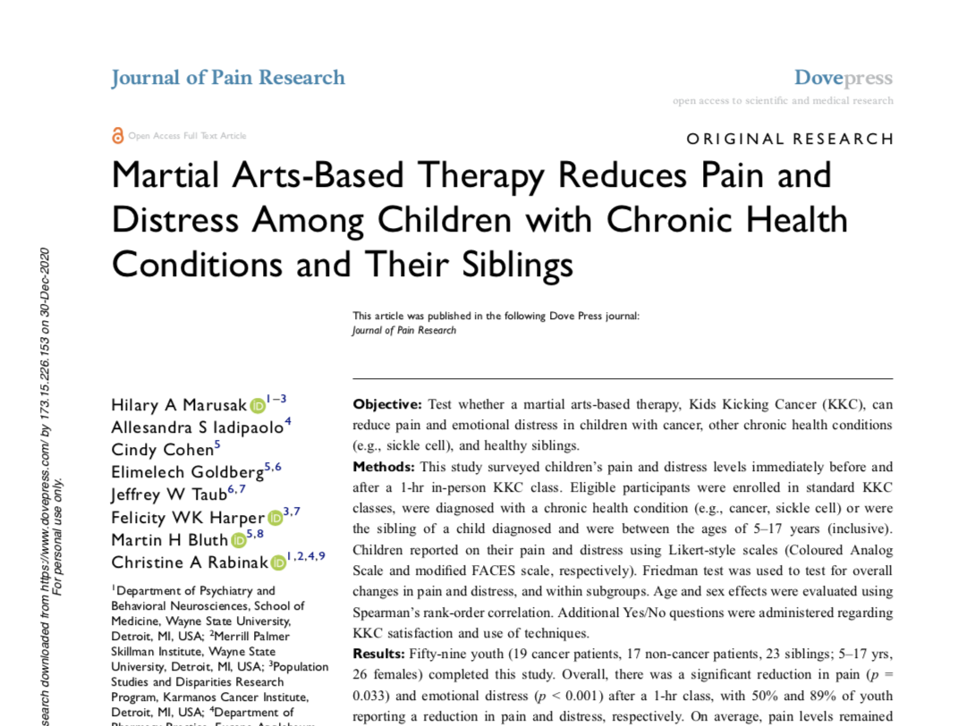 Martial Arts-Based Therapy Reduces Pain and Distress Among Children with Chronic Health Conditions and Their Siblings