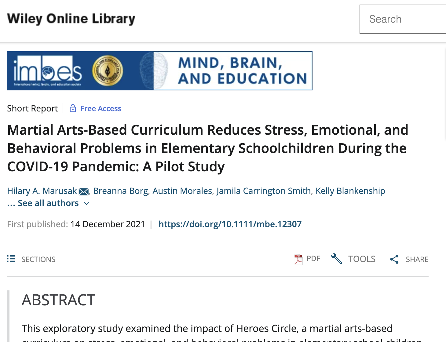 Martial Arts-Based Curriculum Reduces Stress, Emotional, and Behavioral Problems in Elementary Schoolchildren